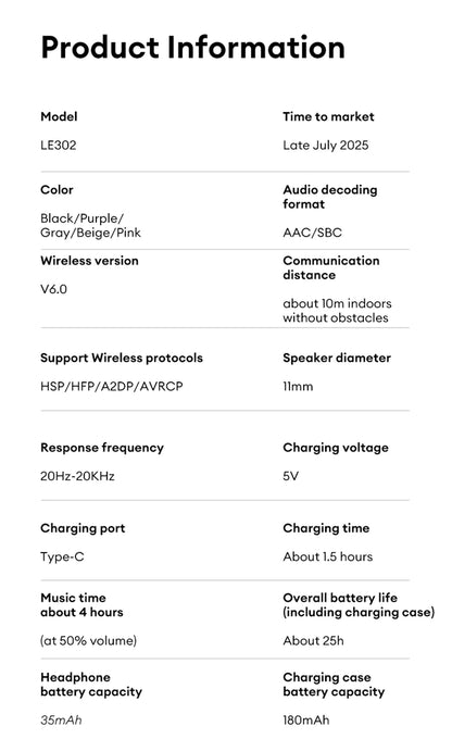 Auscultadores Bluetooth sem fios Lenovo LE302 6.0 com longa autonomia, auriculares desportivos com clip de orelha, som estéreo HIFI e cancelamento de ruído