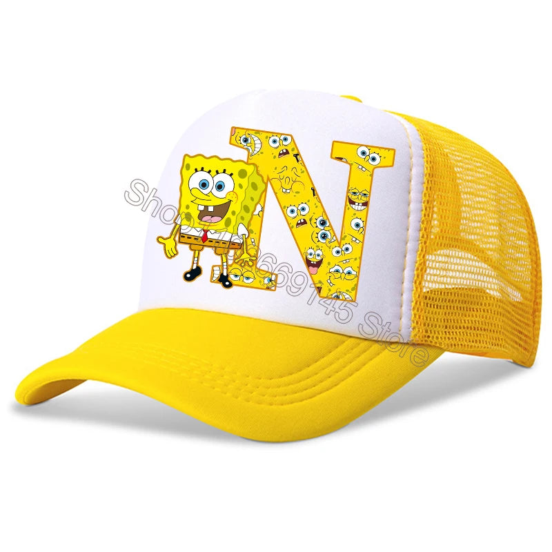 Spongebob-baseballkasketter til børn – kawaii-tegneserie med bogstaver – afslappet solhat til børn – justerbar kasket med skygge – fødselsdagsgaver