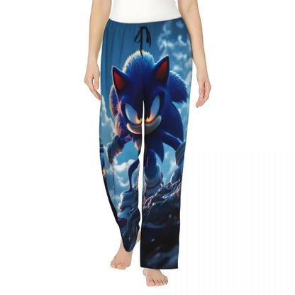Custom Printed Womens Soniced Pajama Pants Hedgehog Game Sleepwear Sleep Lounge Bottoms with Pockets