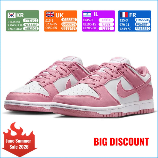 NIKE Dunk Low Retro Women's Shoes Pink & White Low-Top Retro Casual Sneakers Durable Athletic Shoes Skate Shoes DD1873-112