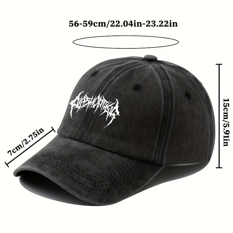 Retro style washed baseball cap with white print,men's and women's adjustable snap button for sun protection,casual outdoor wear