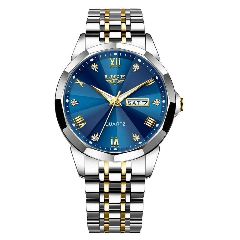 Montre-bracelet à quartz pour femme LIGE – Élégante et luxueuse, affichant la date et le jour de la semaine – Montre simple et étanche, idéale comme cadeau pour femme