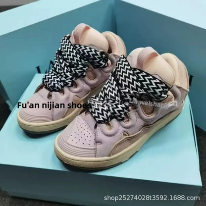 Comfortable High Heel Skate Shoes Thick Bottom Casual Sporty Dad Bag Shoes Vietnamese Cambodian New Style Knot Tied Slip-On