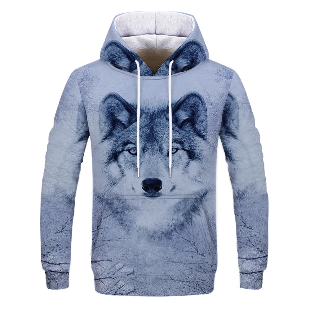 Neuer modischer Hoodie mit 3D-Tierprint für Herren und Damen, personalisiertes Design, Sweatshirt mit Schnee- und Doppelwolf-Motiv, Harajuku Oversized Hoodie