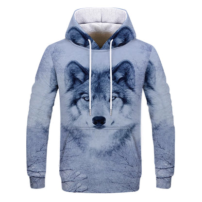 Neuer modischer Hoodie mit 3D-Tierprint für Herren und Damen, personalisiertes Design, Sweatshirt mit Schnee- und Doppelwolf-Motiv, Harajuku Oversized Hoodie