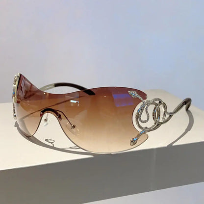 KLASSNUM Y2K Vintage Women's Luxury Sunglasses Gradient SunGlasses Men Rimless Pilot Goggles Uv400 Unisex Glasse for Spicy Girl