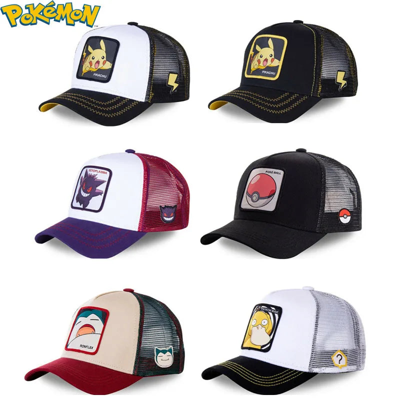 Καπέλο μπέιζμπολ με κεντημένο σχέδιο Pokémon: Pikachu, Gengar, Snorlax, Psyduck – Anime – Ρυθμιζόμενο καπέλο από αναπνεύσιμο πλέγμα – Δώρα για cosplay