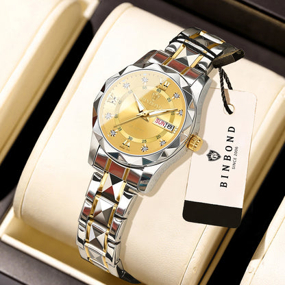 BINBOND ladies’ watch: a robust, luxurious, luminescent and water-resistant quartz watch, featuring an accurate date and day-of-the-week display.