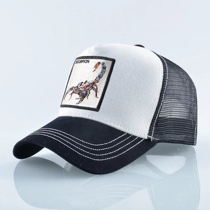 Unisex-trucker-lippalakki, jossa on brodeerattu skorpionimerkki. Miesten baseball-lippalakki, naisten snapback-lippalakki, hiphop-lippalakki, ulkoiluun sopiva hengittävä lippalakki
