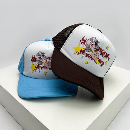 Kšiltovky ve stylu amerických kšiltovek s potiskem Cruise Anime New Letter Mesh Trucker – sluneční, prodyšné baseballové kšiltovky pro muže i ženy, univerzální módní kousek
