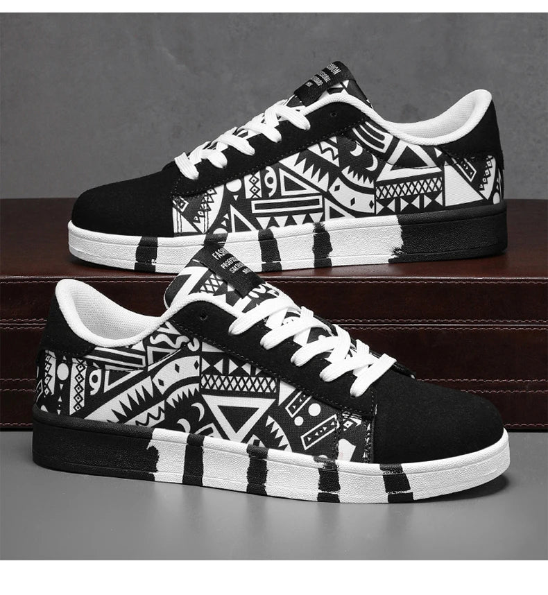 YRZL Scarpe sportive da running da uomo in tela con stile geometrico, sneakers stringate, scarpe da skate da uomo alla moda per coppie con stampa graffiti