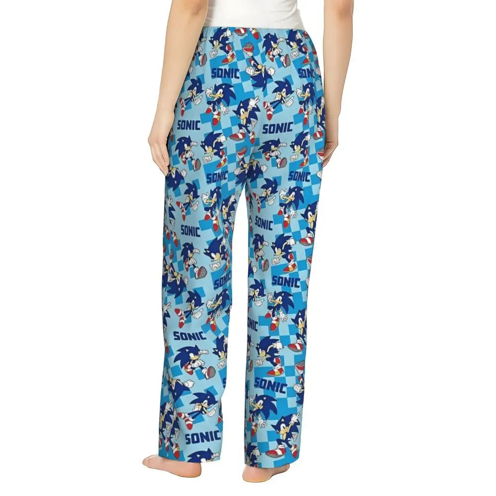 Custom Printed Womens Soniced Pajama Pants Hedgehog Game Sleepwear Sleep Lounge Bottoms with Pockets