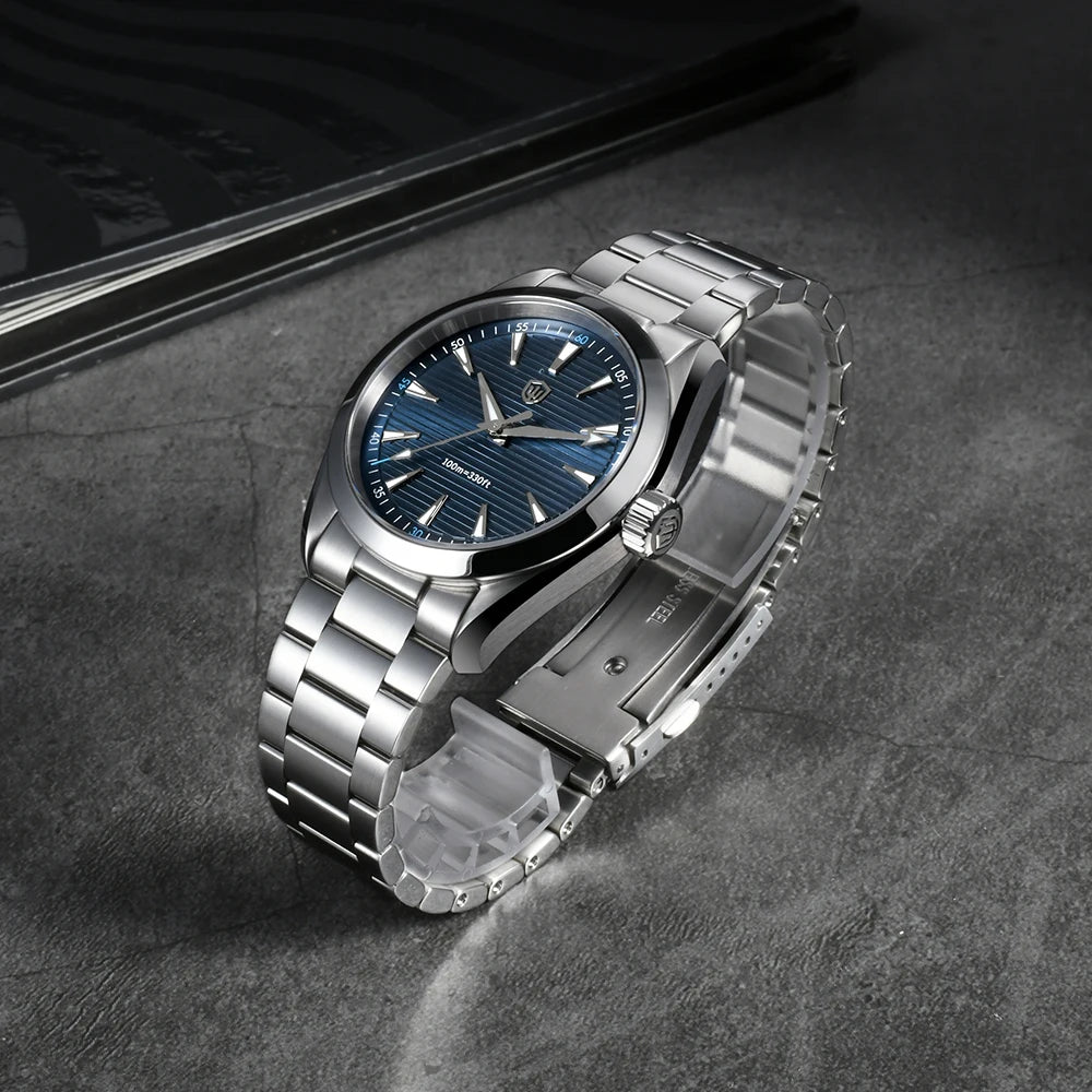 „Watchdives“ laikrodis WD0006, mechanizmas VH31 su sklandžiai veikiančia sekundės rodykle, išgaubtas safyro stiklas, švytinti danga BGW9, atsparus vandeniui iki 10 barų, 38 mm, klasikinis stilius