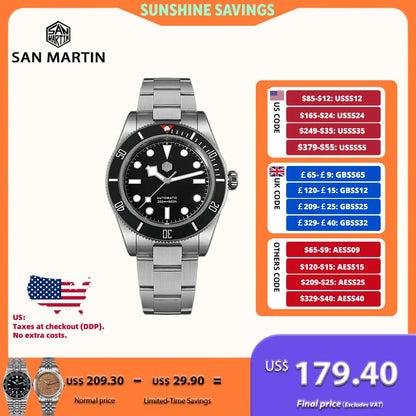 San Martin 40mm NH35 Automatic Men Diving Watch 20ATM Waterproof BB58 Sapphire Wristwatch BGW-9 C3 Luminous Reloj SN0008C/D