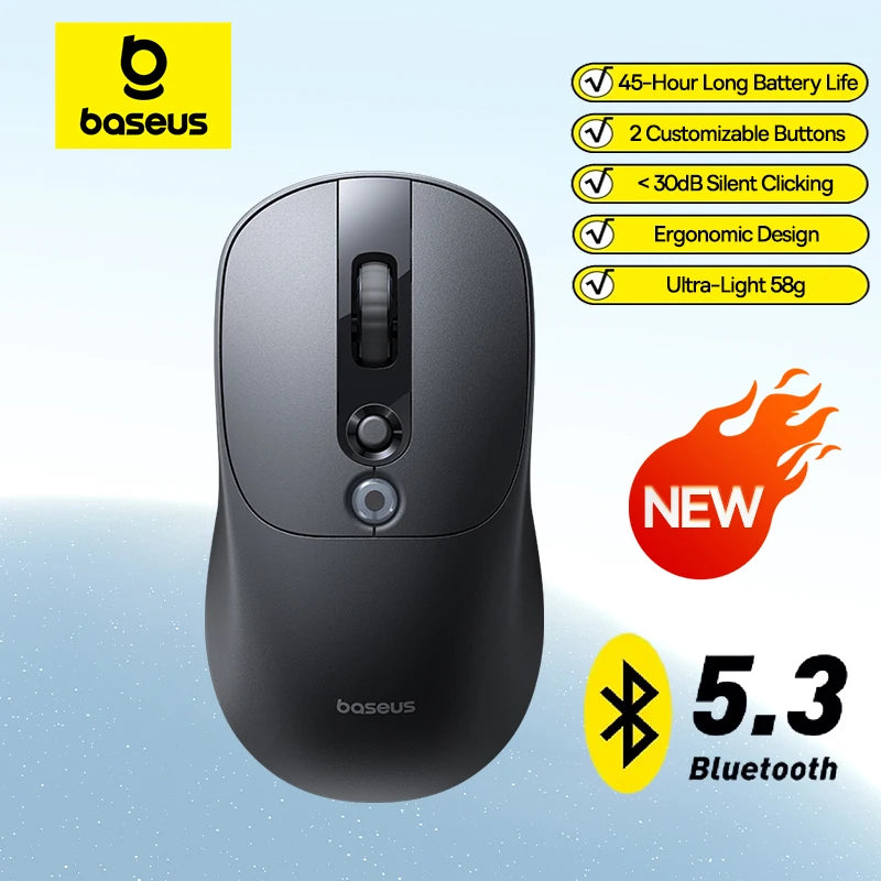 Baseus EM2 Ergonomic Wireless Mouse Bluetooth 5.3 Rechargeable Silent Mouse, Ultra-Light Bluetooth & 2.4G Wireless Mouse with Customizable Buttons, 4000 DPI Type-C Charging