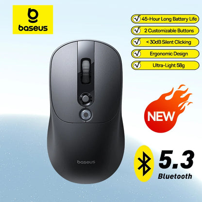 Baseus EM2 Ergonomic Wireless Mouse Bluetooth 5.3 Rechargeable Silent Mouse, Ultra-Light Bluetooth & 2.4G Wireless Mouse with Customizable Buttons, 4000 DPI Type-C Charging