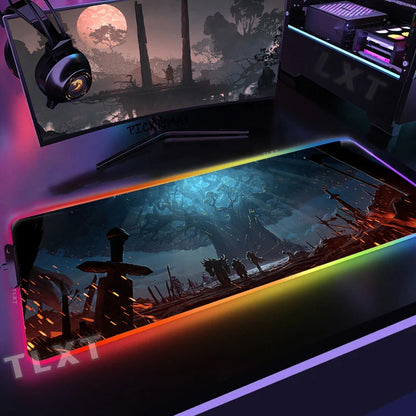 World Of Warcraft RGB Mousepad Large Gaming Mousepads Luminous Mouse Pad WOW Big Desk Pad LED Mouse Mat Backlit Keyboard Mats