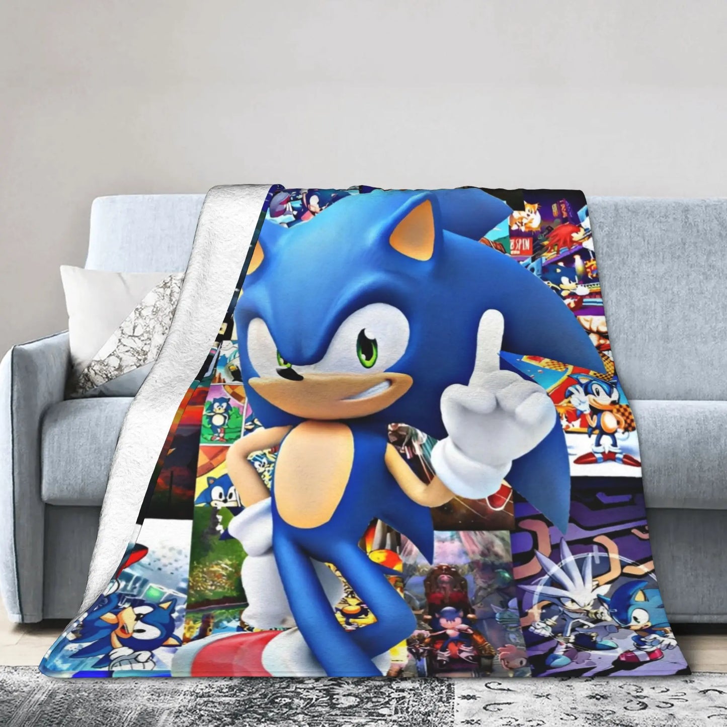 Shadow Game Blanket Soniced Cartoon Flannel Throw Blankets Summer Air Conditioning Decoration Lightweight Bedspreads