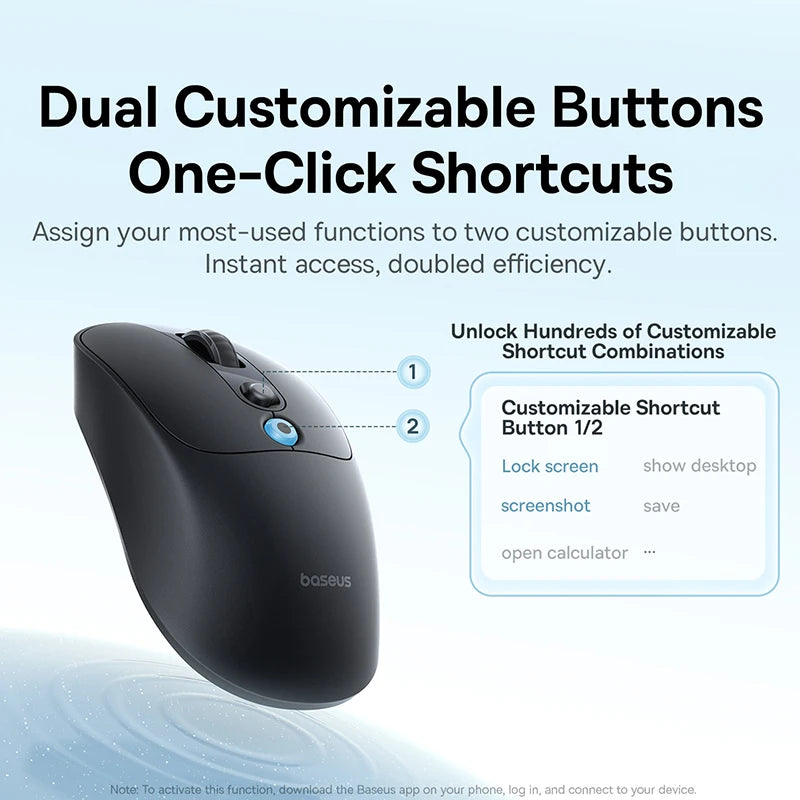 Baseus EM2 Ergonomic Wireless Mouse Bluetooth 5.3 Rechargeable Silent Mouse, Ultra-Light Bluetooth & 2.4G Wireless Mouse with Customizable Buttons, 4000 DPI Type-C Charging