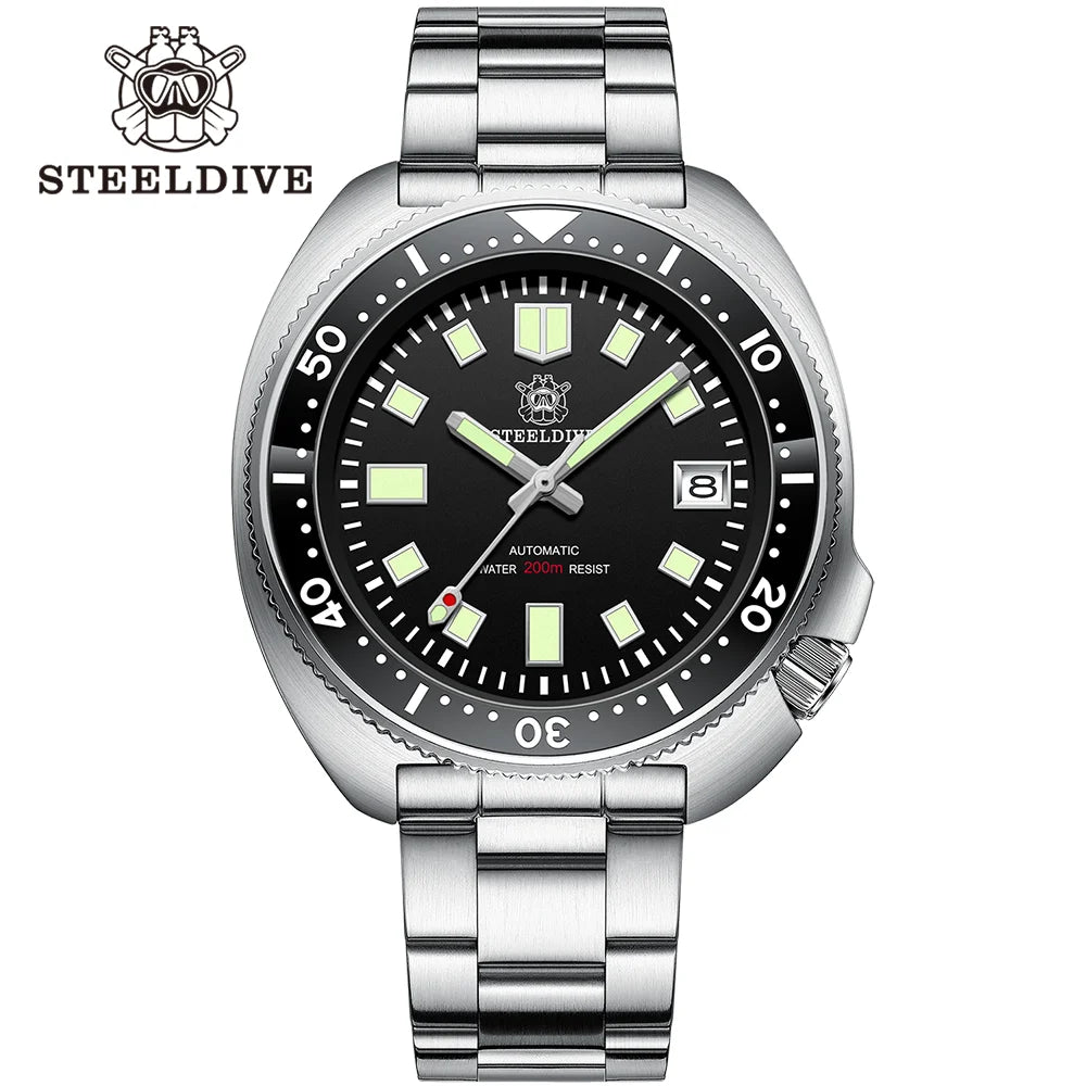 SD1970 Steeldive Brand Sunray Dial Milled Clasp Bracelet 44mm Case 200M Waterproof NH35 Turtle Men Dive Watch with Ceramic Bezel