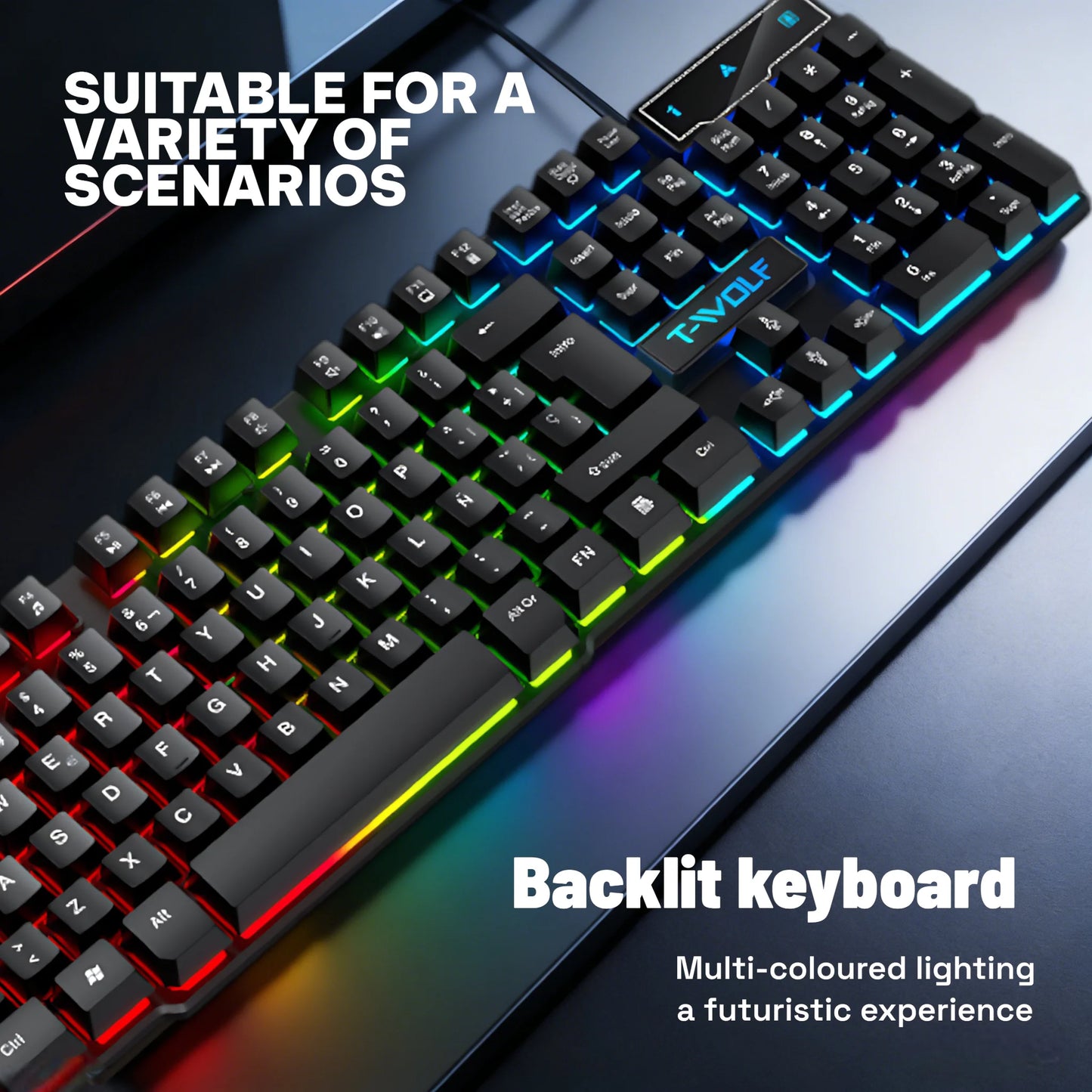 T20 Wired keyboard 104keys computer accessories game office RGB backlit mechanical feel Laser Carving Hollow character