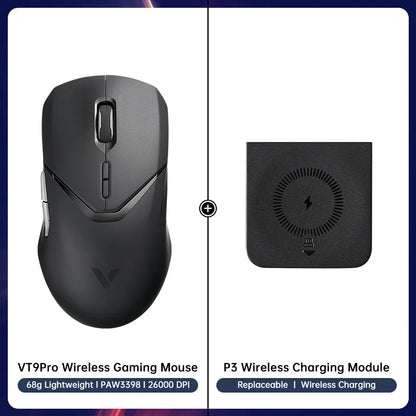 Ratón gaming inalámbrico Rapoo VT9PRO PAW3398 68g, con cable, programable, ergonómico, 26000DPI, recargable Type C, accesorio para PC gamer