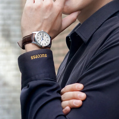 BERNY Men's Watch Quartz Day Top Calendar Wristwatch Waterproof Blued Steel Hands Arabic Numerals Easy Read Relogio Masculino