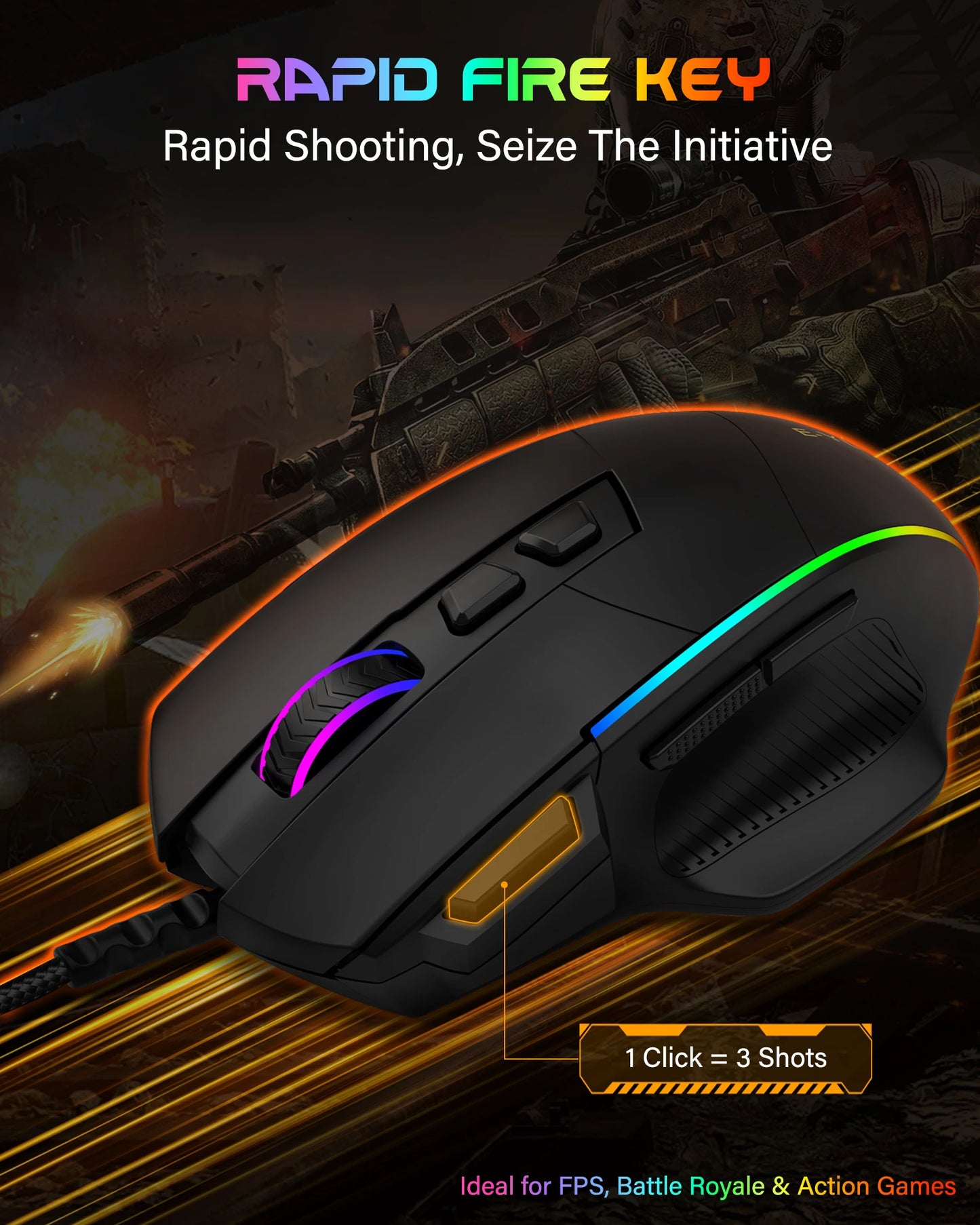 E-YOOSO X49 Wired Gaming Mouse 12400 DPI Adjustable, RGB Backlit, 8 Programmable Buttons, Ergonomic Gamer Mouse for PC Laptop