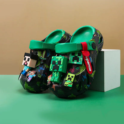 Minecrafts Clogs Non Slip Closed Toe Sandals Adjustable Strap Classic Dinosaur Printed For Beach Outdoor Walking Daily Leisure