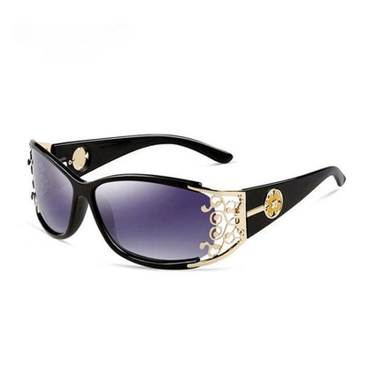 New wraparound diamond metal shiny polarizing driving sunglasses, vintage fashion, personalized trend, hollow-out lace