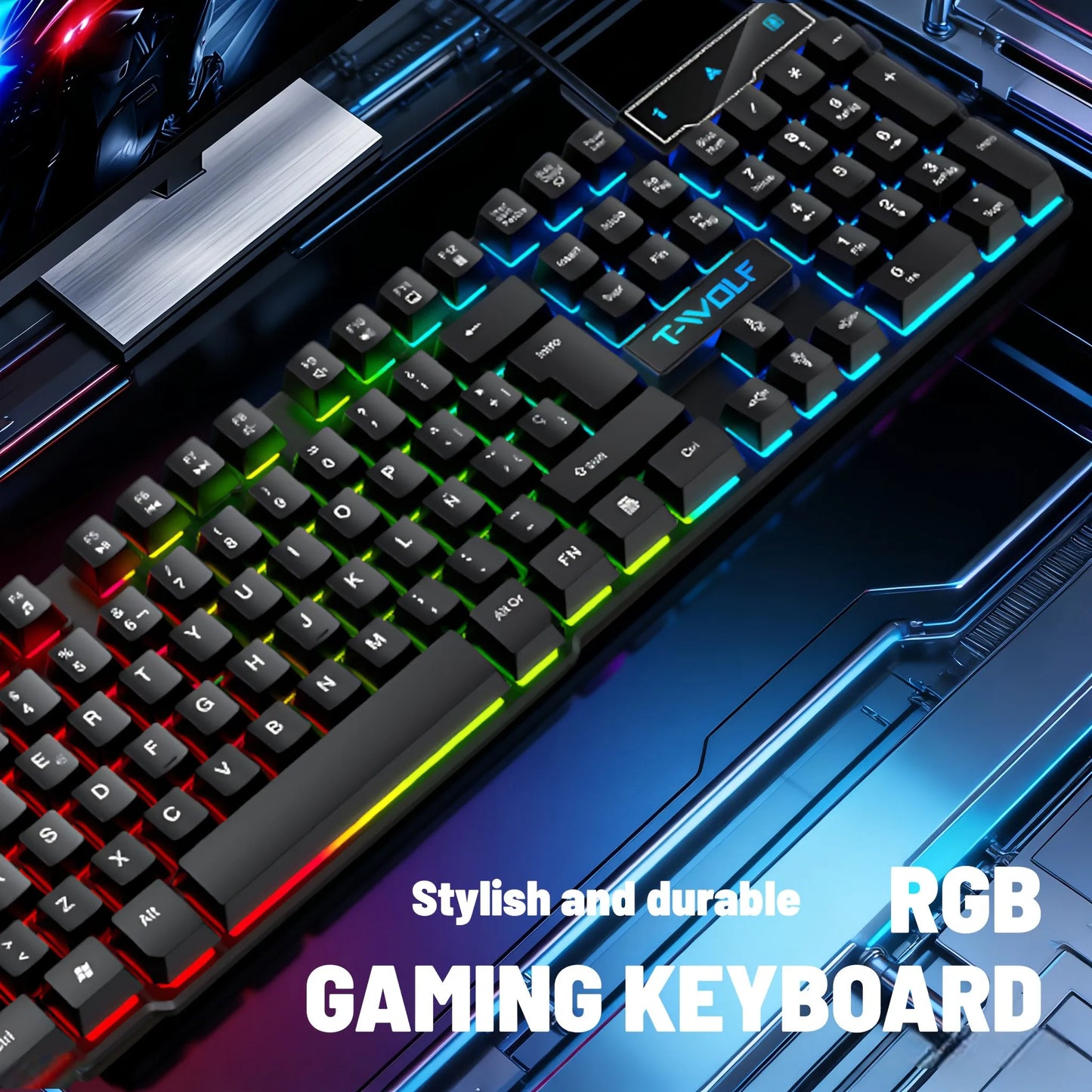 T20 Wired keyboard 104keys computer accessories game office RGB backlit mechanical feel Laser Carving Hollow character