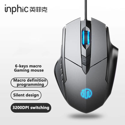 Inphic W1 Wired Gaming Mouse USB Esports Mouse with Adjustable DPI, Programmable Macro Buttons, Silent Click Office & Gaming Mouse