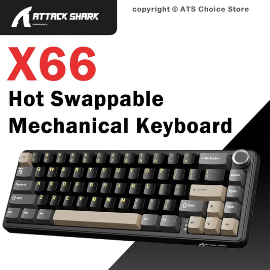 Teclado mecánico inalámbrico Attack Shark X66 con diseño compacto 65%, retroiluminación RGB, montaje gasket, hot swap, Bluetooth, USB-C, PBT y batería de gran capacidad