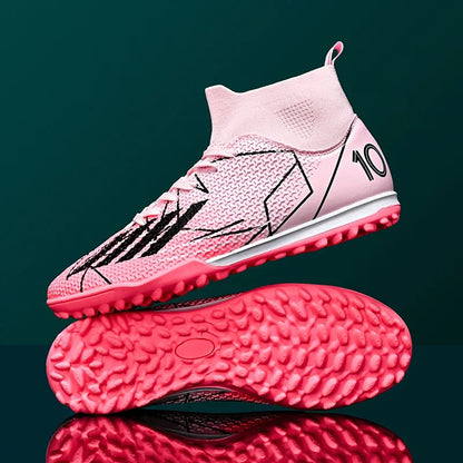 Nouvelles chaussures de football pour hommes, chaussures de sport antidérapantes ultralégères à haute cheville pour l'extérieur, chaussures de futsal antidérapantes pour l'intérieur, chaussures de football de haute qua