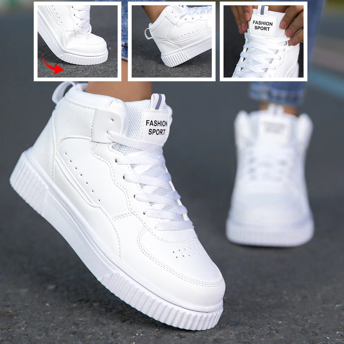 New Style Men’s Casual Leather Shoes, Trendy, Breathable, Versatile Sports White Sneakers, Leather Trendy Shoes