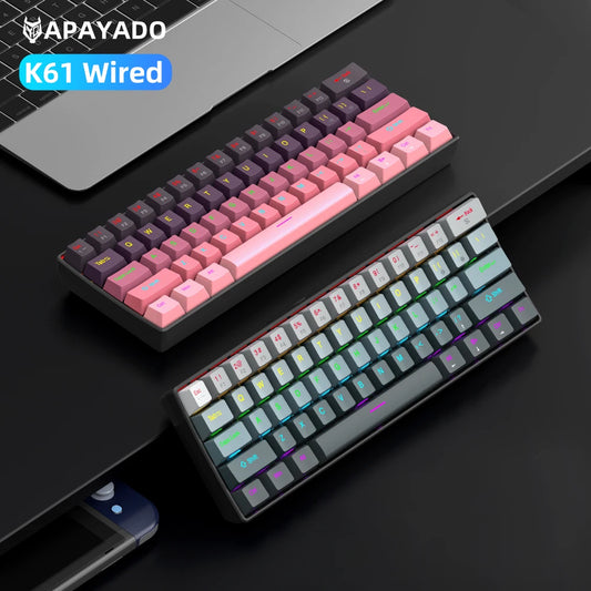 Teclado mecánico mini APAYADO K61, con cable, 61 teclas, Phantom RGB, negro/blanco, interruptor mecánico rojo/azul para gaming, portátil 60%