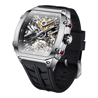 STARKING Men's Waterproof Sports Mechanical Watches Wear-resistant Silicone Strap Automatic Watch Luminous Tonneau Luxury Watch