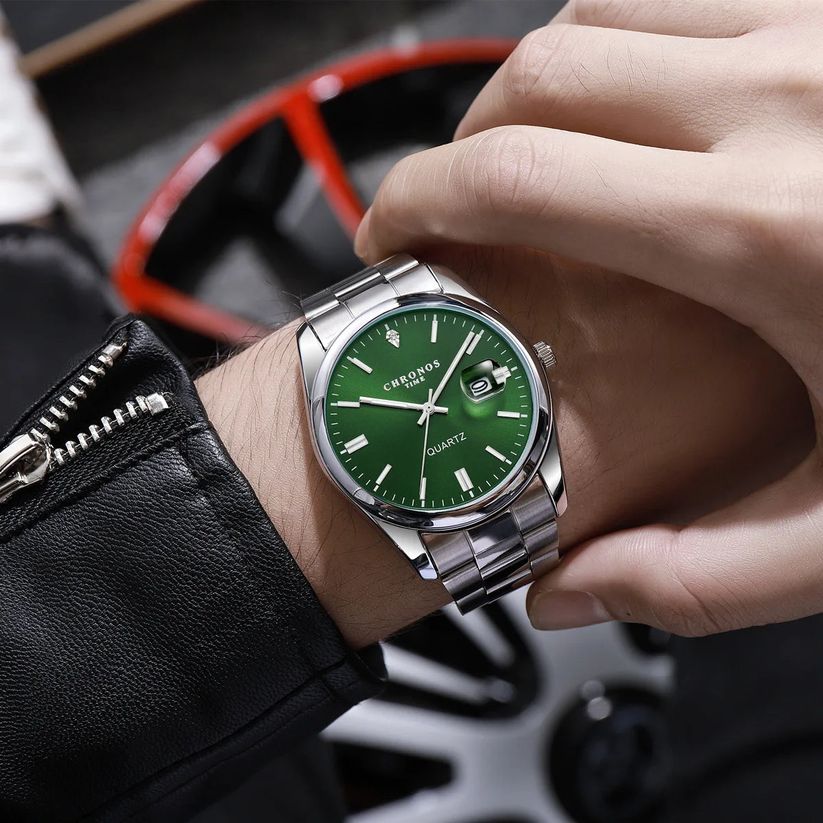 CHRONOS herenpolshorloge – Luxemerk, waterdicht, verlicht, met datumweergave, van roestvrij staal, met quartz-uurwerk.