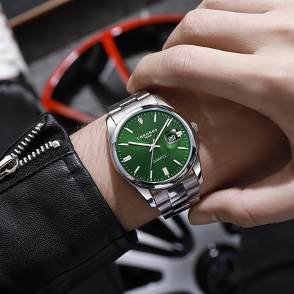 CHRONOS herenpolshorloge – Luxemerk, waterdicht, verlicht, met datumweergave, van roestvrij staal, met quartz-uurwerk.