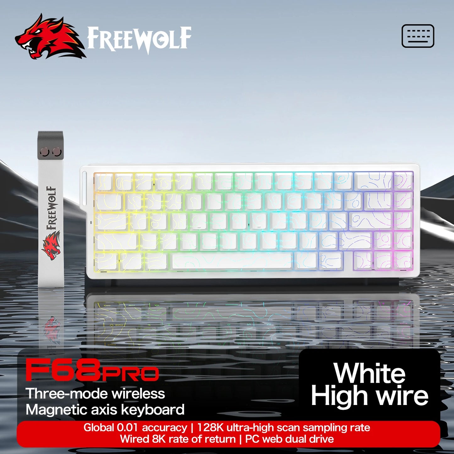 FREEWOLF F68 F68PRO Magnetic Gaming Keyboard Mechanical Wired for Pro Gaming 0.01mm Rapid Trigg 8000Hz SOCD/RS 0.1ms 128K Rate