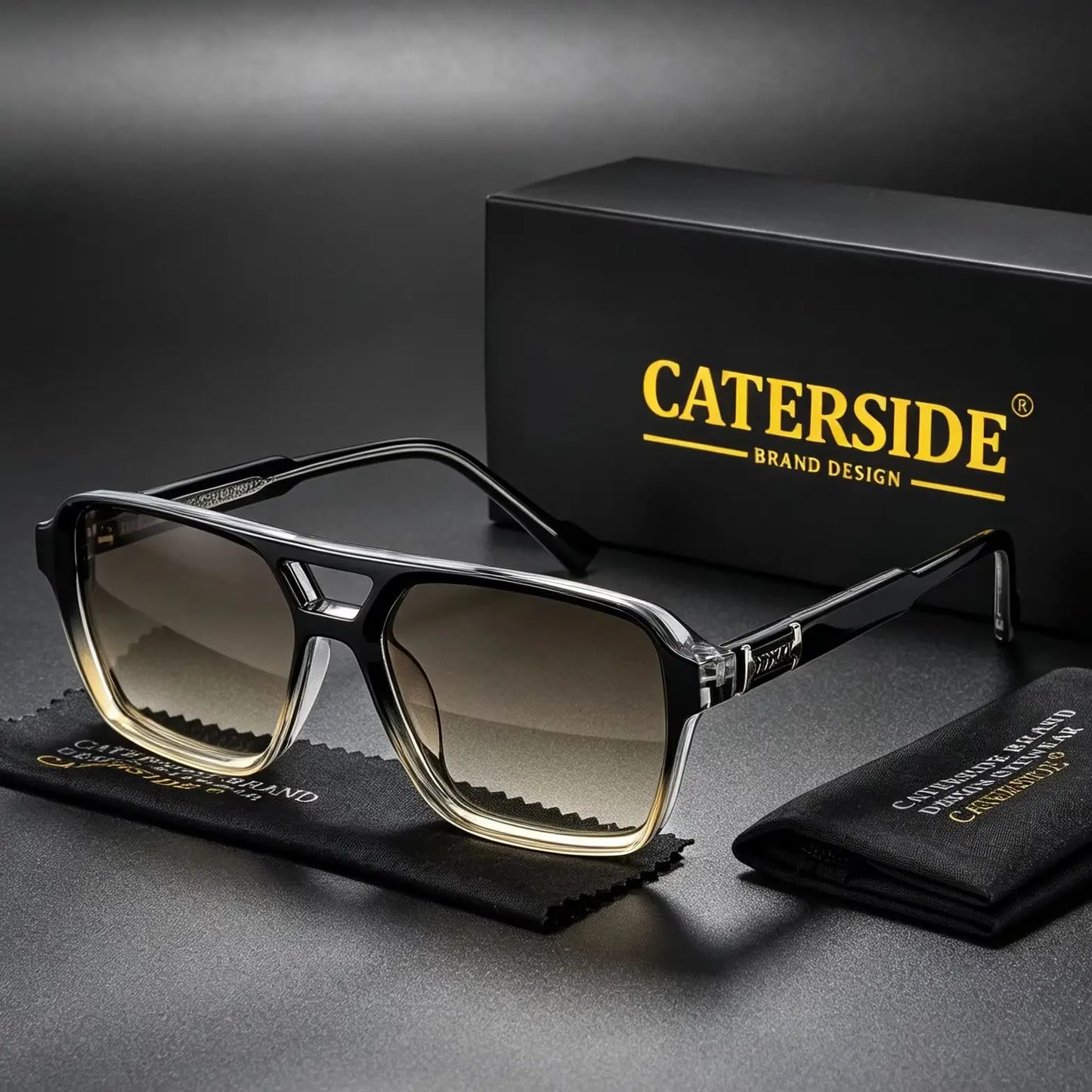 CATERSIDE Retro Square Sunglasses Men Punk Flat Top Double Bridge High Quality Sun Glasses for Women Party Festival Gifts