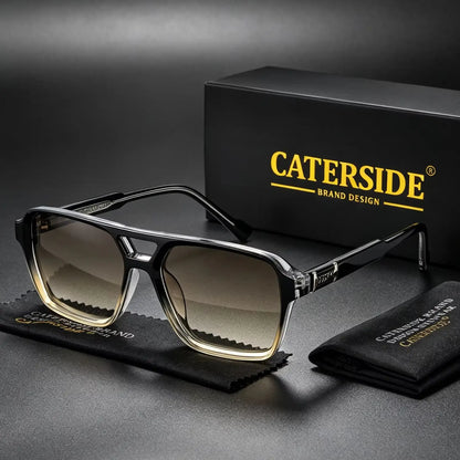 CATERSIDE Retro Square Sunglasses Men Punk Flat Top Double Bridge High Quality Sun Glasses for Women Party Festival Gifts