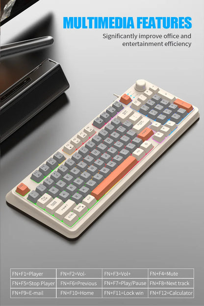 Keyboard K81 Gaming Keyboard 81 Key 80% Layout Spanish Russian Korean Arabic Keyboard USB Wired RGB Light Volume Knob Ergonomics