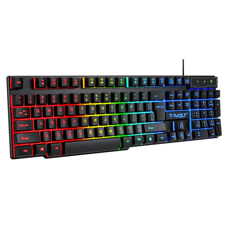 T20 Wired keyboard 104keys computer accessories game office RGB backlit mechanical feel Laser Carving Hollow character