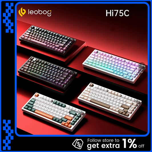 Kit de teclado mecánico LEOBOG Hi75C 3 modos/con cable Hot Swap con perilla, RGB, aleación de aluminio, gasket, kit de teclado Hi75C para PC, regalo personalizado