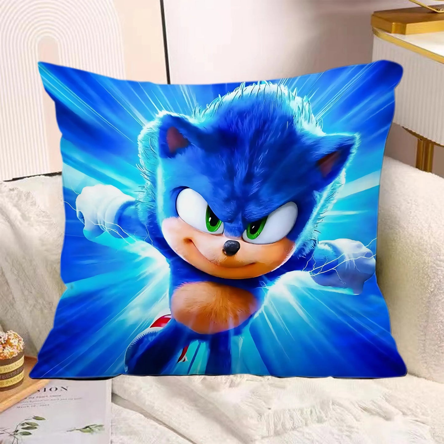 Cartoon Pillow Covers Cartoon Sofa Decorative Home Double-sided Printing Short Plush Cute Cushion S-Sonic The H-Hedgehog Cover