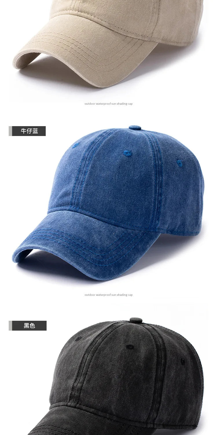Men Women 53-56cm 56-59cm 60-63cm Vintage Unstructured Baseball Cap Washed Cotton Adjustable Cap for Big/ Small Head and Kids