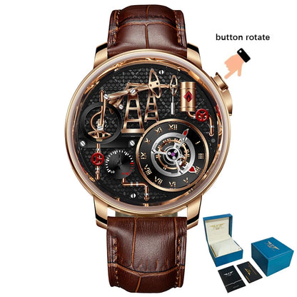Relógio de Quartzo PINDU NEW TOP com Bomba de Óleo por Botão, Relógio de Pulso Business para Homem, 45.5MM, Vidro de Safira, Impermeável, em Pele