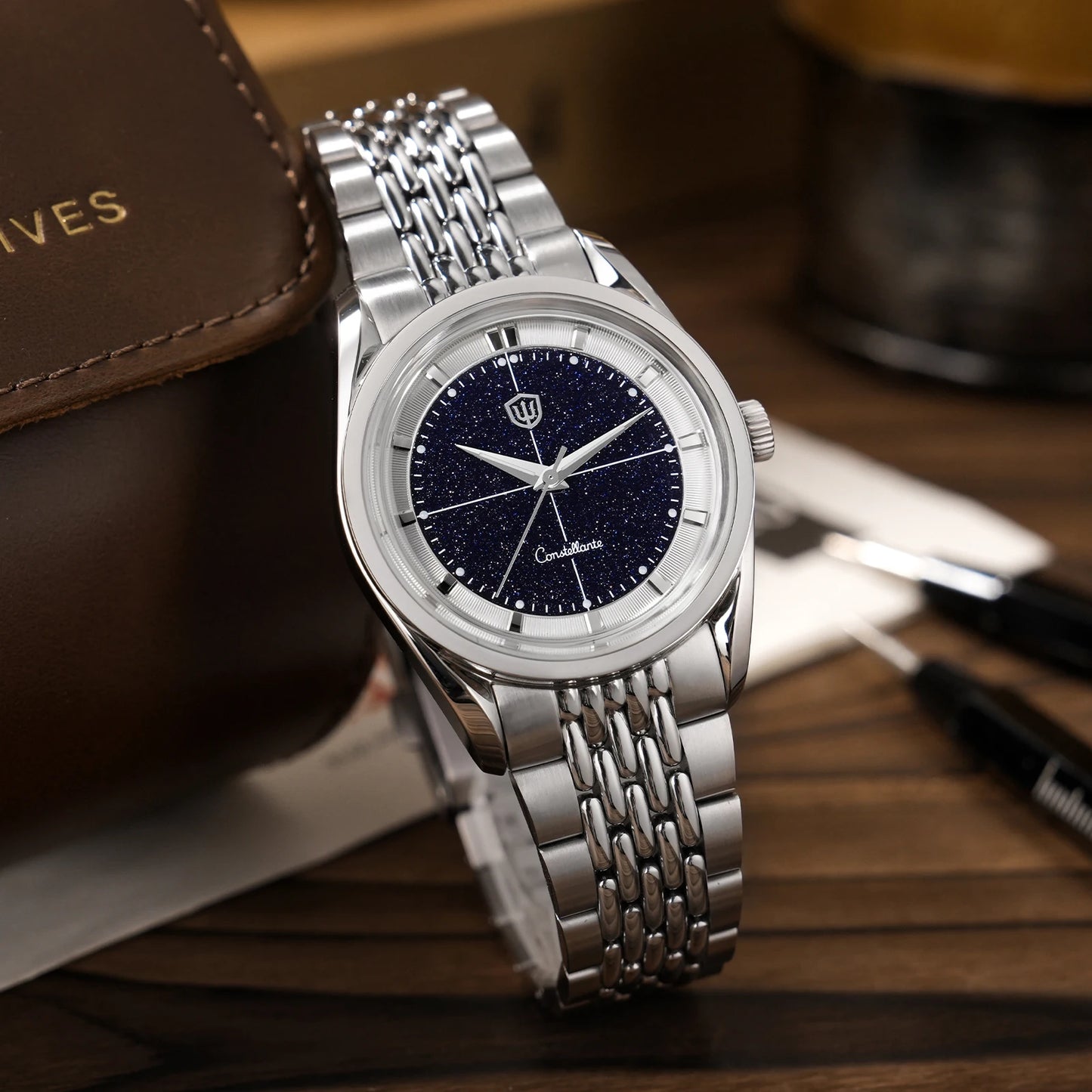 Watchdives WD1954 Classic Black Quartz Watch 36Mm Sandstone Dial VH31 Watch Luminous Waterproof Brushing 316L Steel Luxury Watch