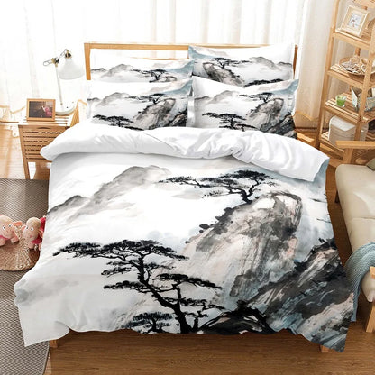 Bambukuvioinen pussilakanasetti, kiinalaistyylinen vuodevaatesetti, nuorten pellavasetti, Queen Size -kokoinen peitonpäällissetti, muodikas vuodevaatesetti